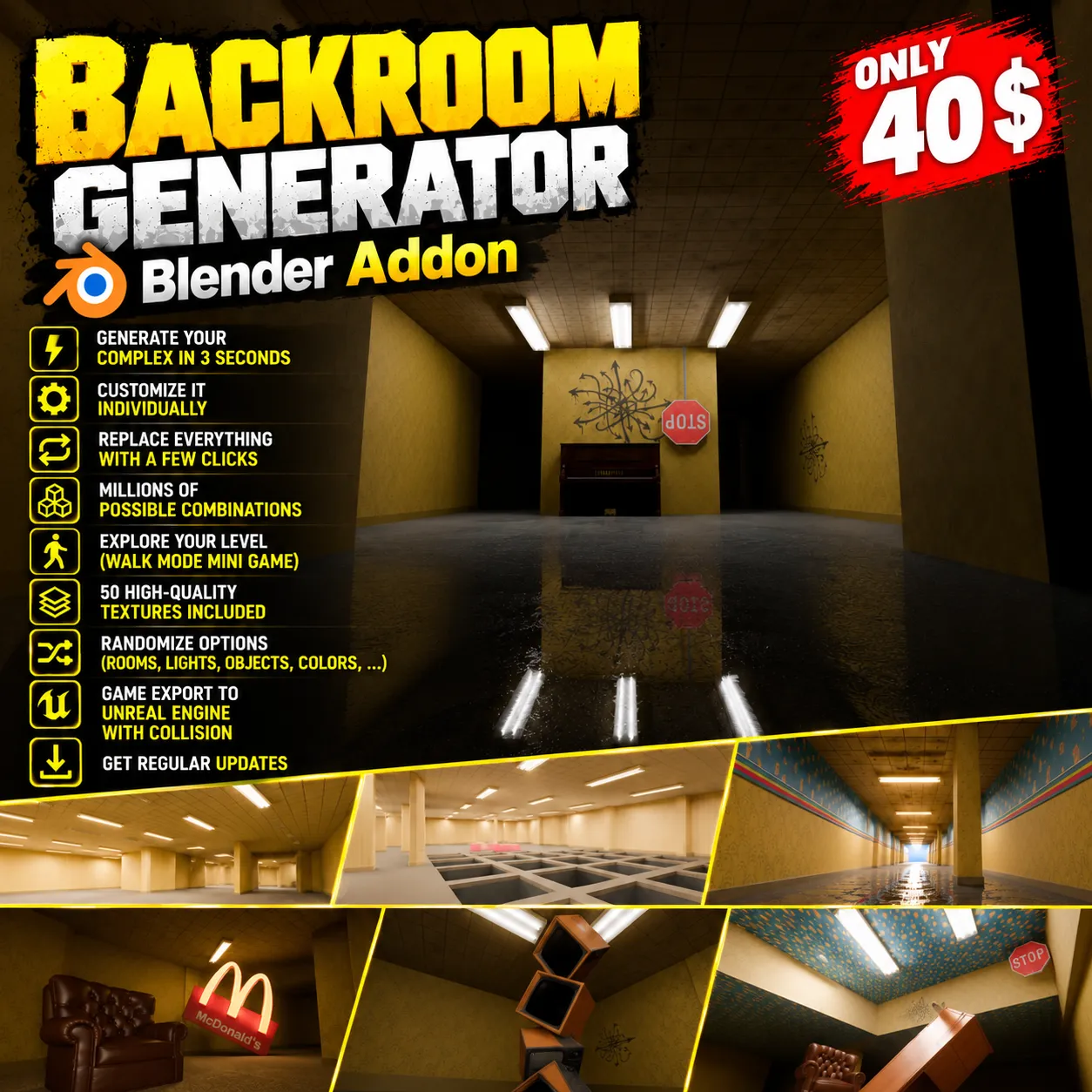 3D model BACKROOMS Generator - Add 0n VR / AR / low-poly | CGTrader