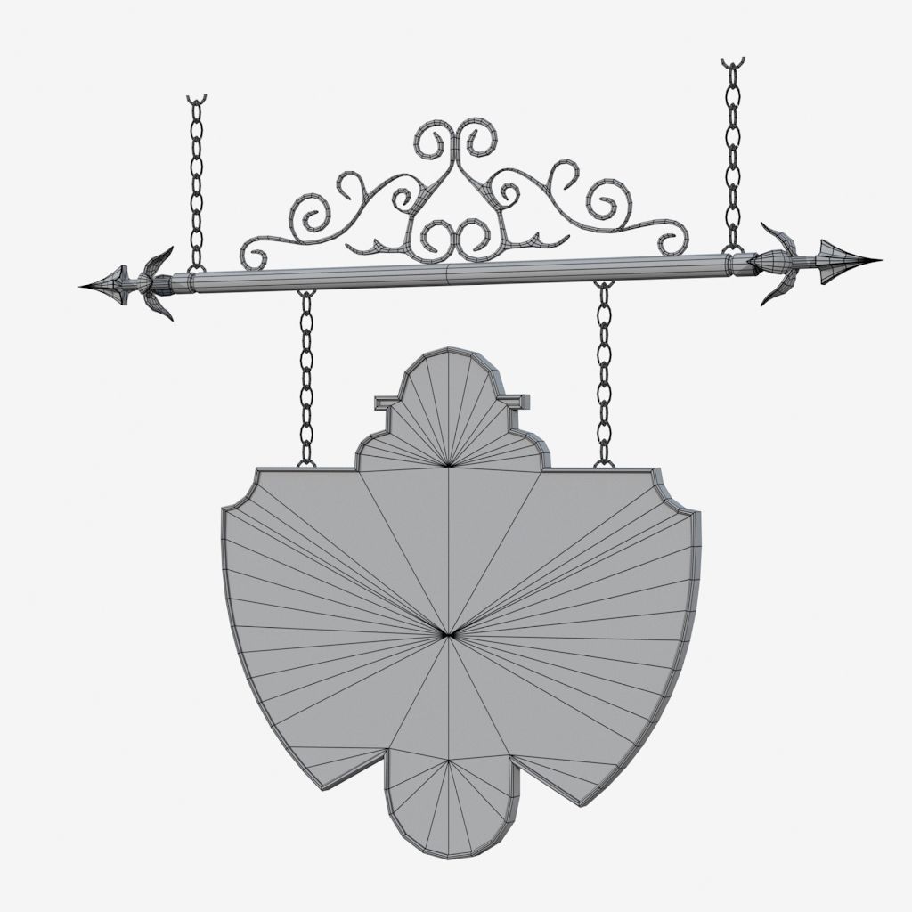 Signboard clock hanging on chain 3D model_13