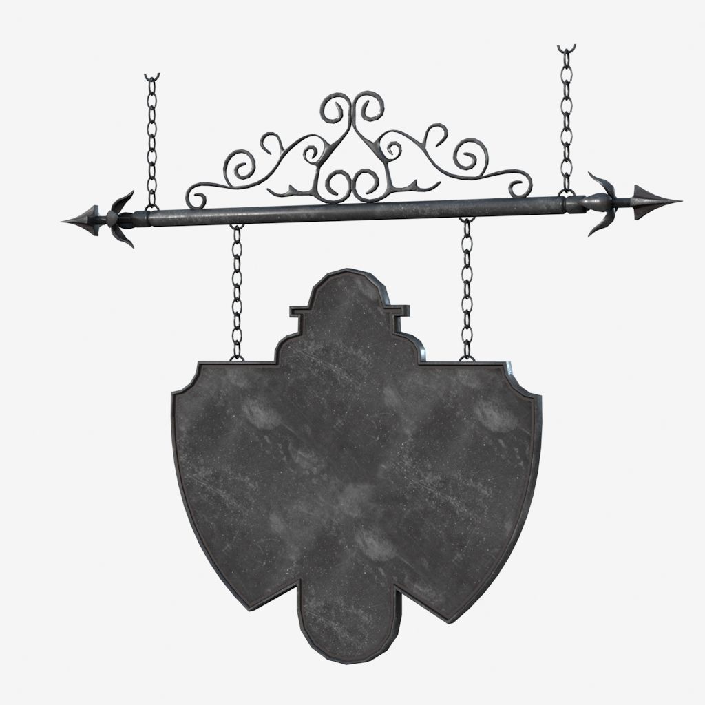 Signboard clock hanging on chain 3D model_6