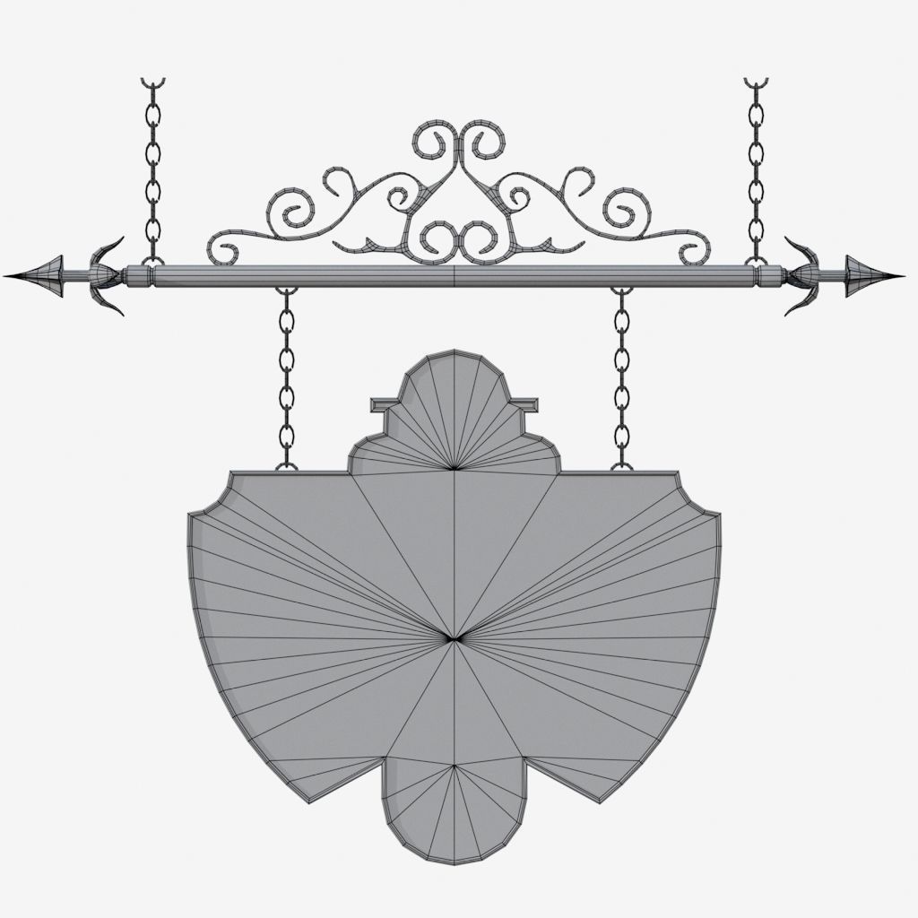 Signboard clock hanging on chain 3D model_7