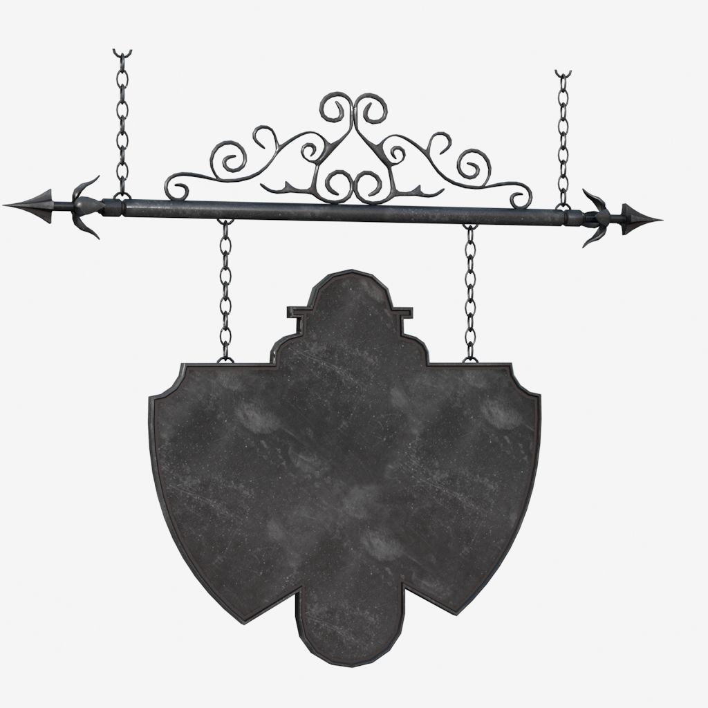 Signboard clock hanging on chain 3D model_1