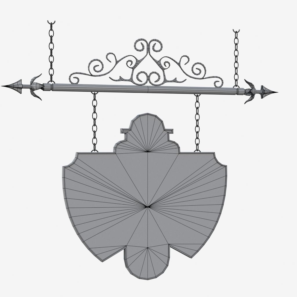 Signboard clock hanging on chain 3D model_8