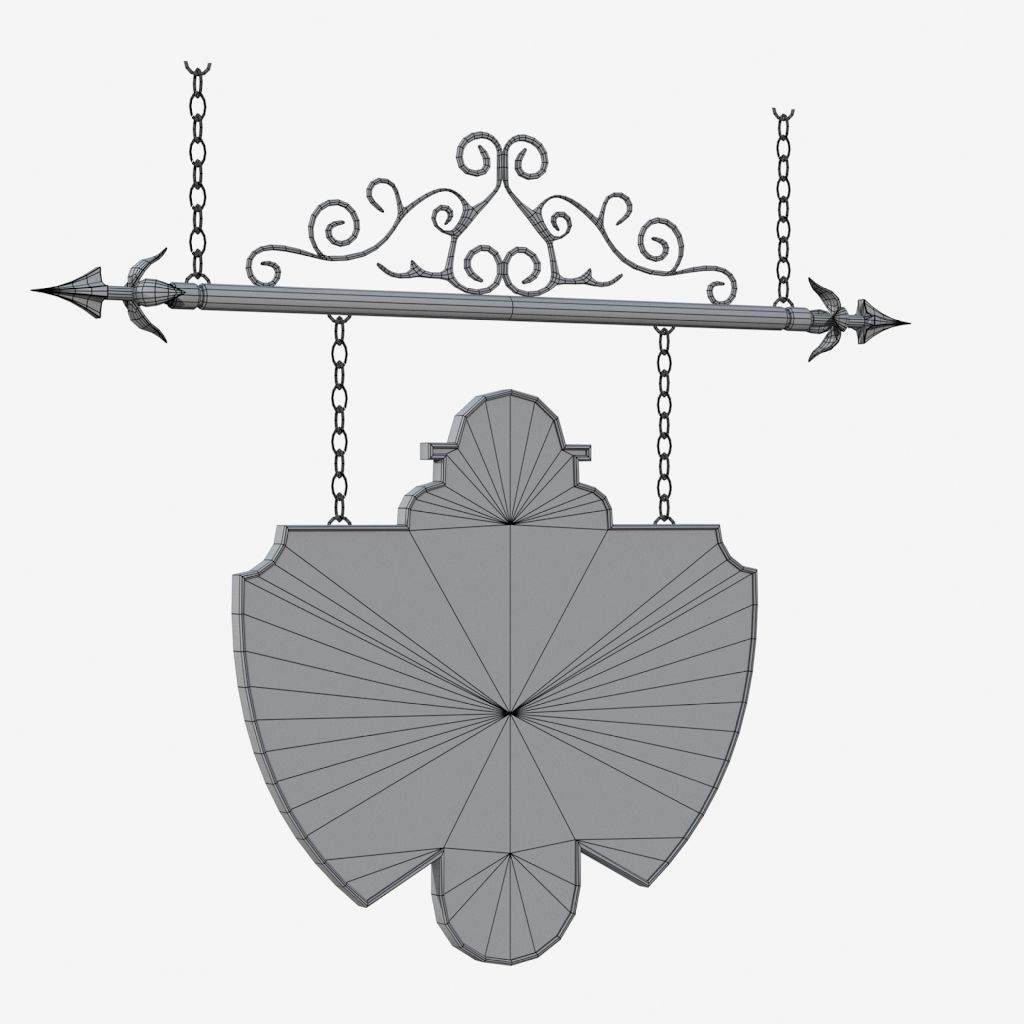 Signboard clock hanging on chain 3D model_11