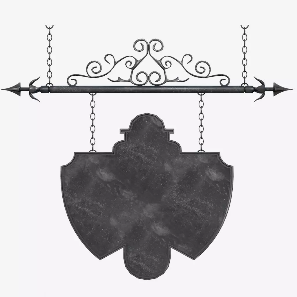 Signboard clock hanging on chain 3D model_0