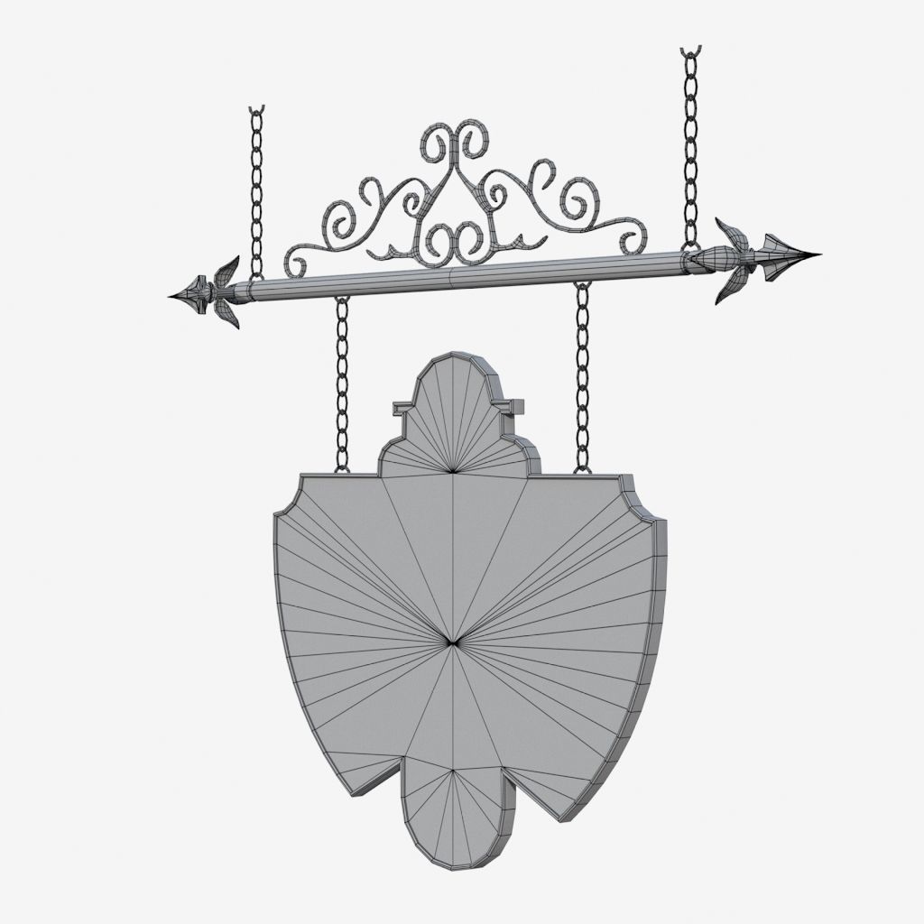 Signboard clock hanging on chain 3D model_9