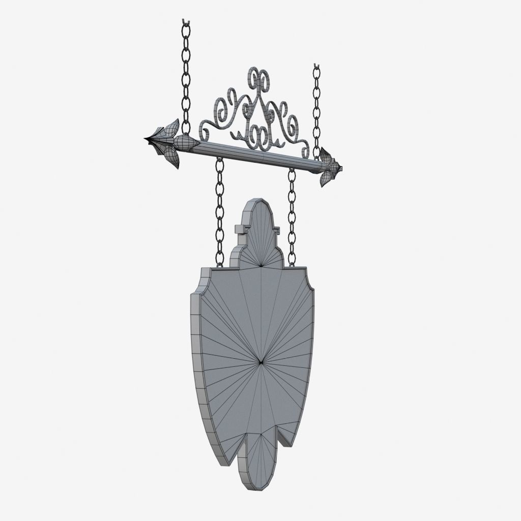 Signboard clock hanging on chain 3D model_12