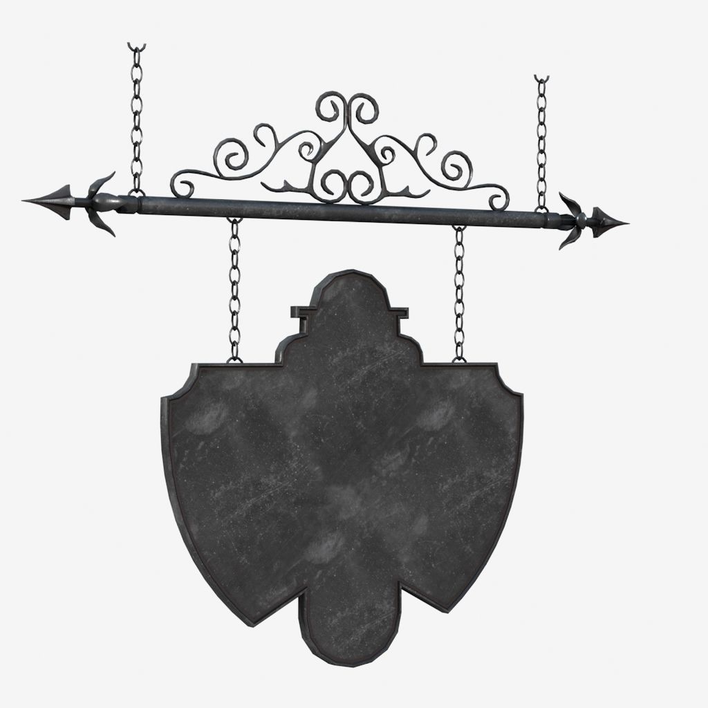 Signboard clock hanging on chain 3D model_5