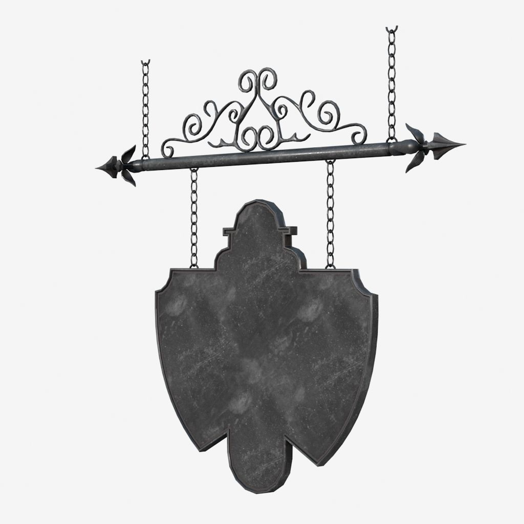 Signboard clock hanging on chain 3D model_4