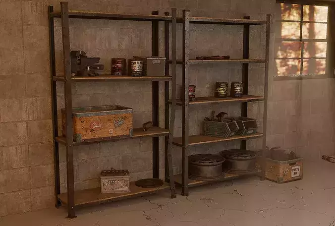 Industrial Modular Metal Shelving Units Pack - Game Ready