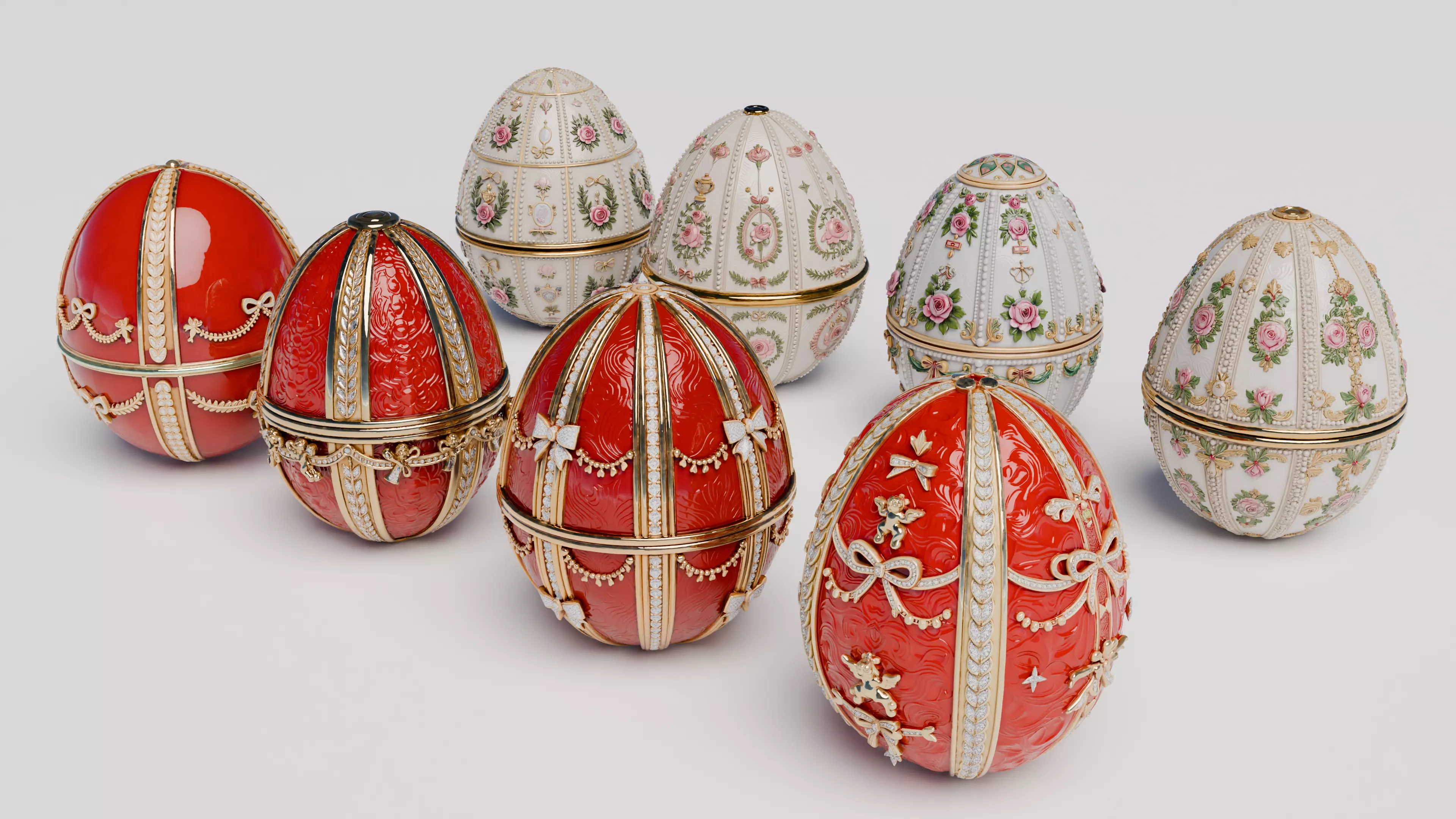 Imperial Style Ornate Decorative Egg Collection 3D model