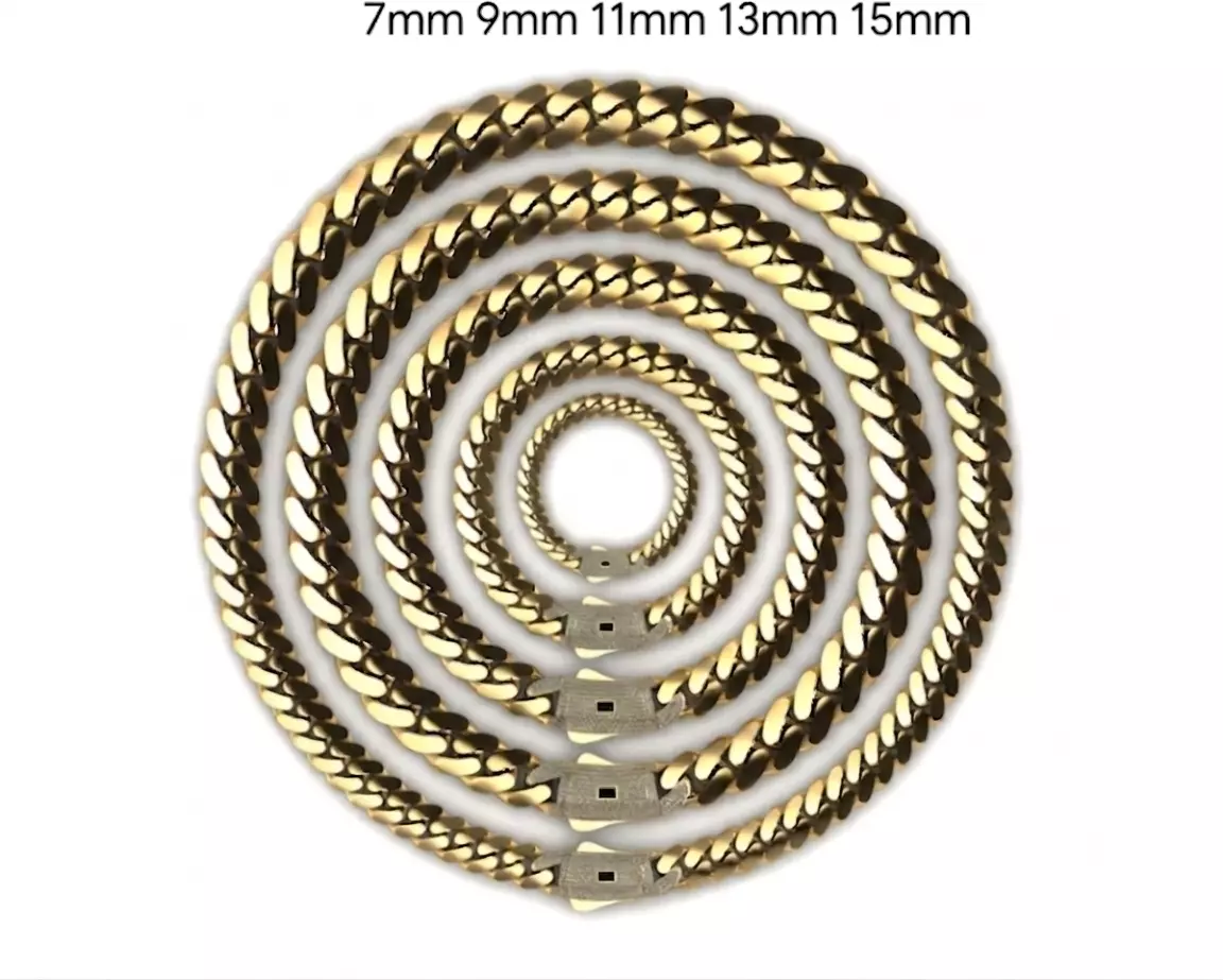 7mm-9mm-11mm-13mm-15mm Cuban Chain Necklace Clasp and Chain 3D print model