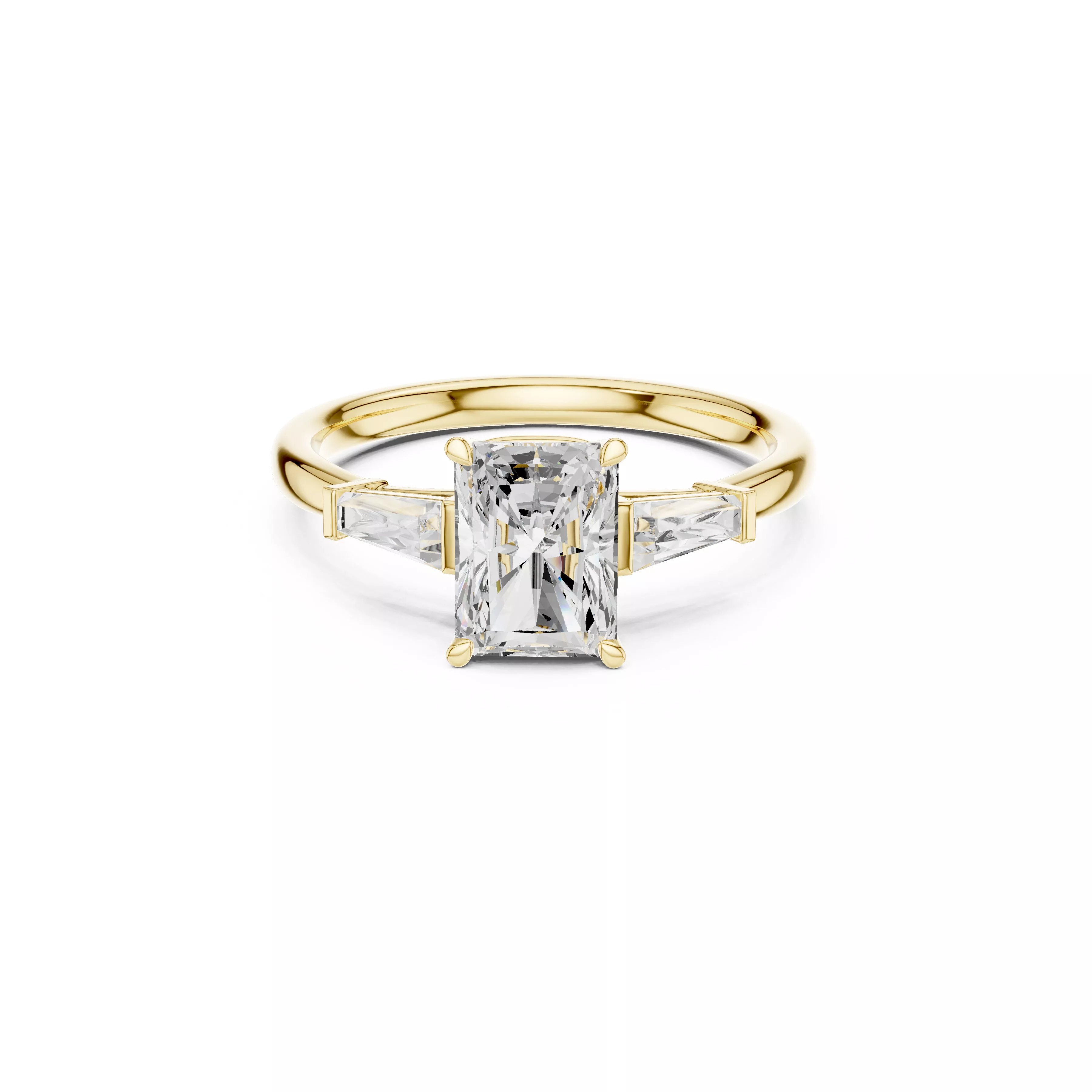 Radiant Cut Three Stone Engagement Ring CAD 3D print model
