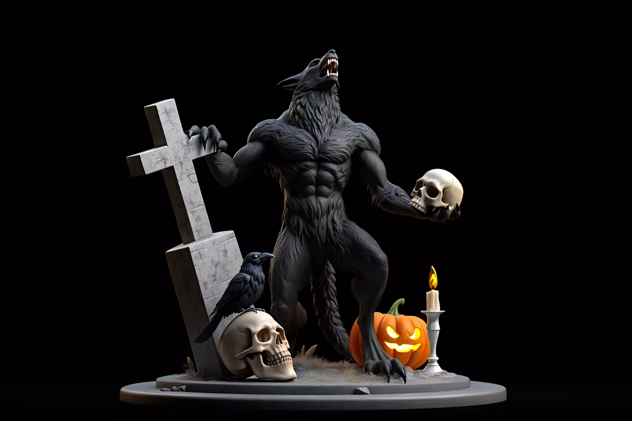 4320 Werewolf with Skull Minimalist Statue STL DND ARTE 3D print model