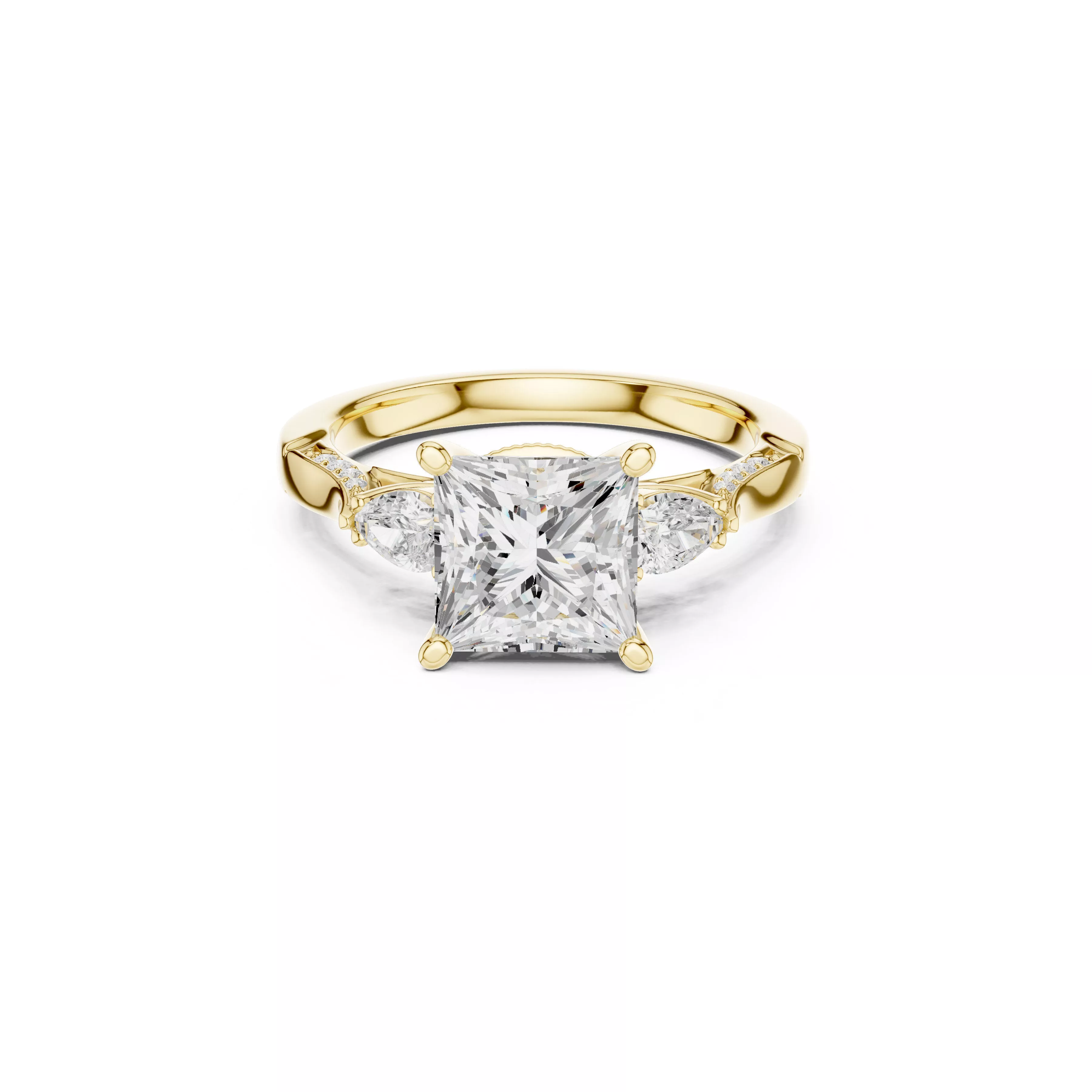 Princess Cut Three Stone Engagement Ring CAD 3D print model