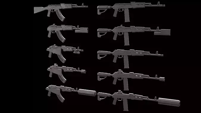 AK47-style rifle- 10 Variations Game Ready