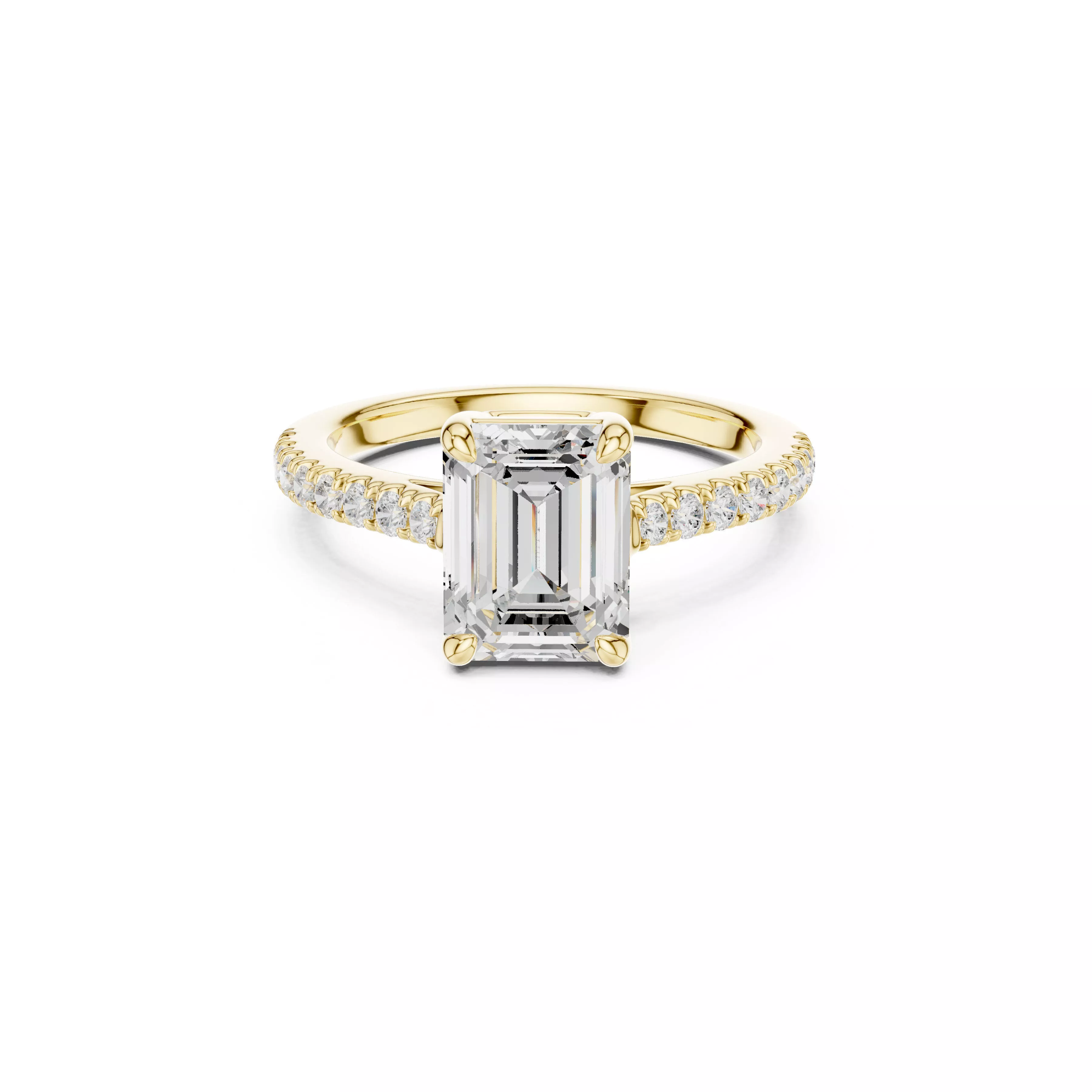 Pave Diamonds Emerald Cut Solitaire Engagement Ring CAD 3D print model