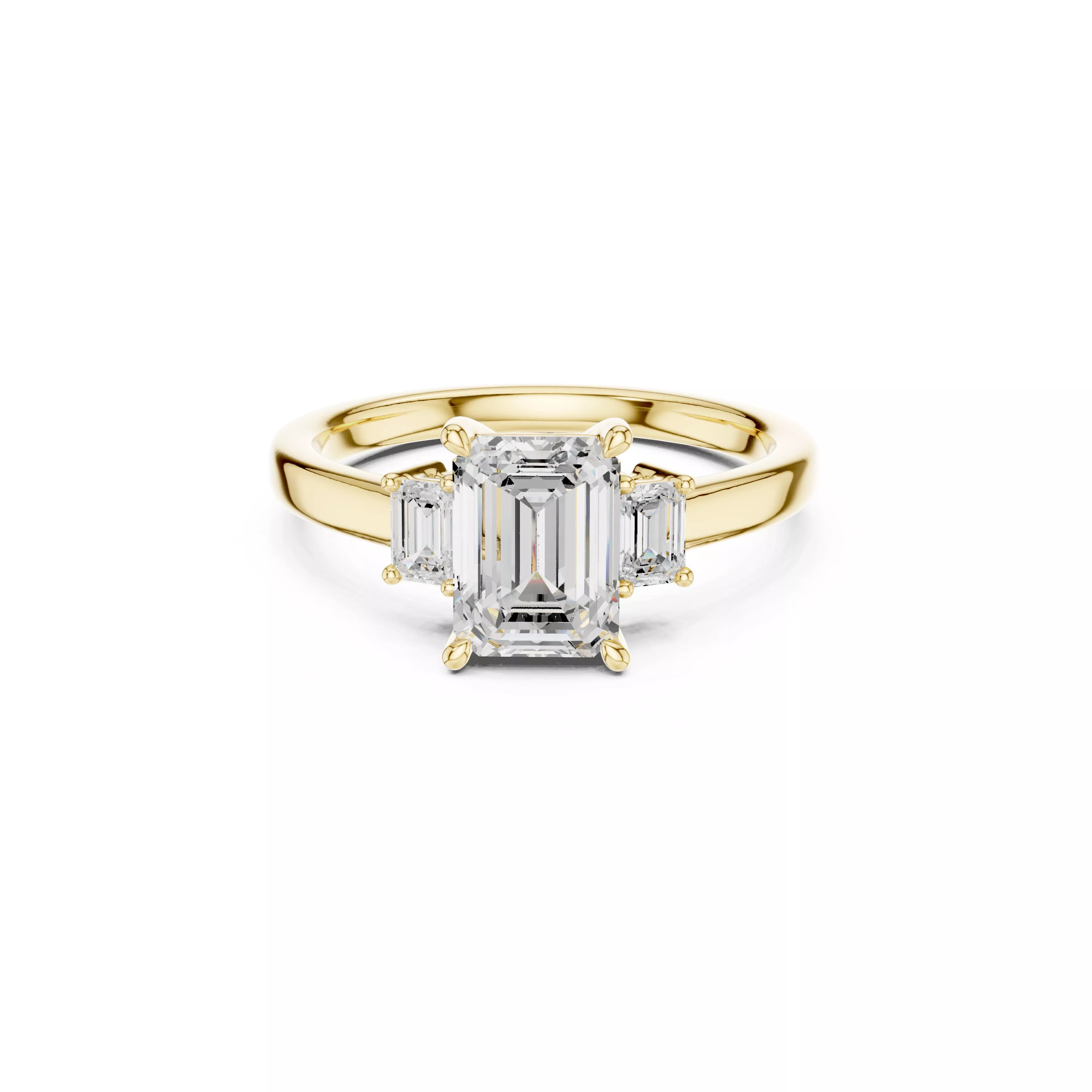 Emerald Cut Three Stone Diamond Engagement Ring CAD 3D print model