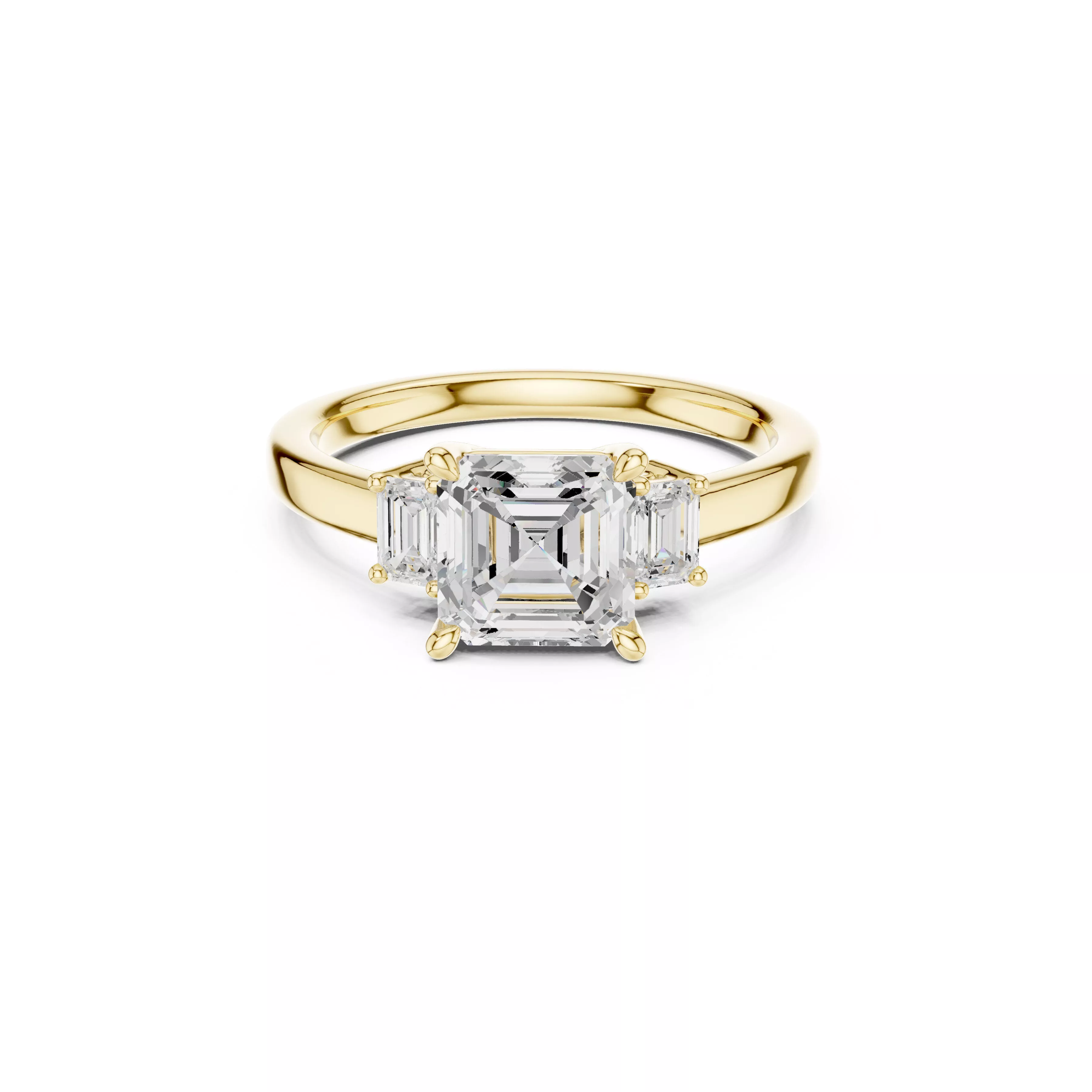 Asscher Cut Three Stone Diamond Engagement Ring CAD 3D print model