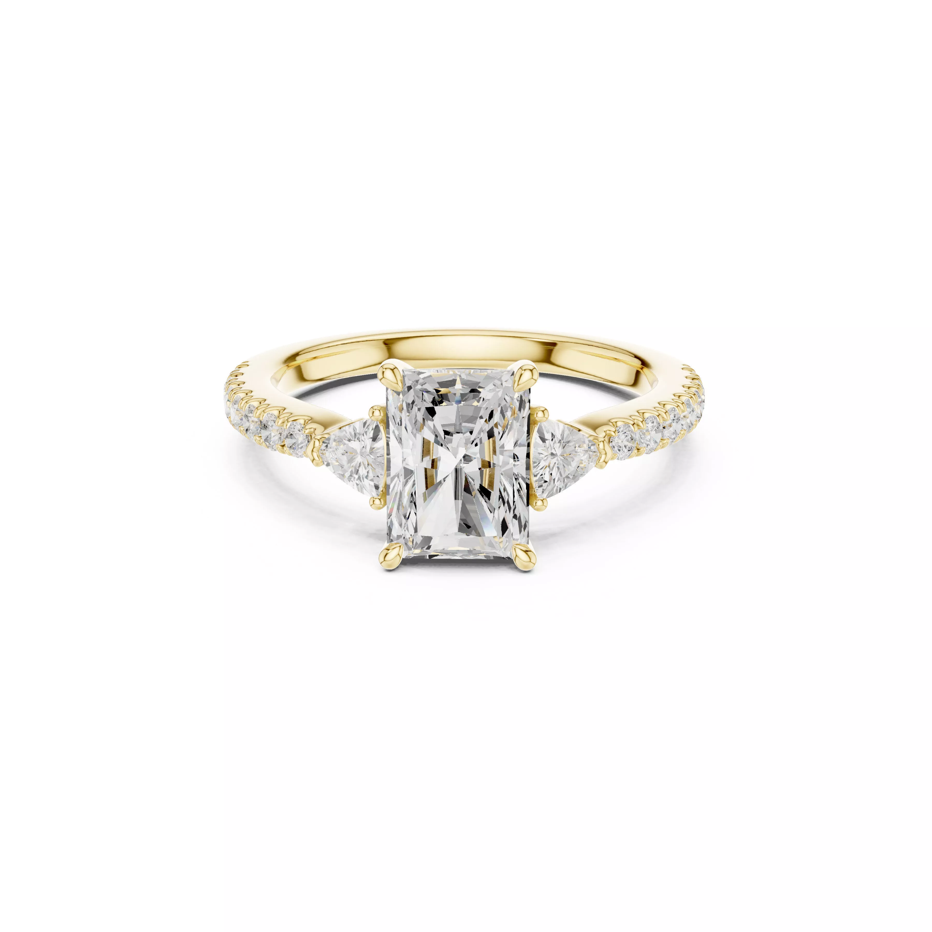 Radiant Cut Three Stone Diamond Engagement Ring CAD 3D print model