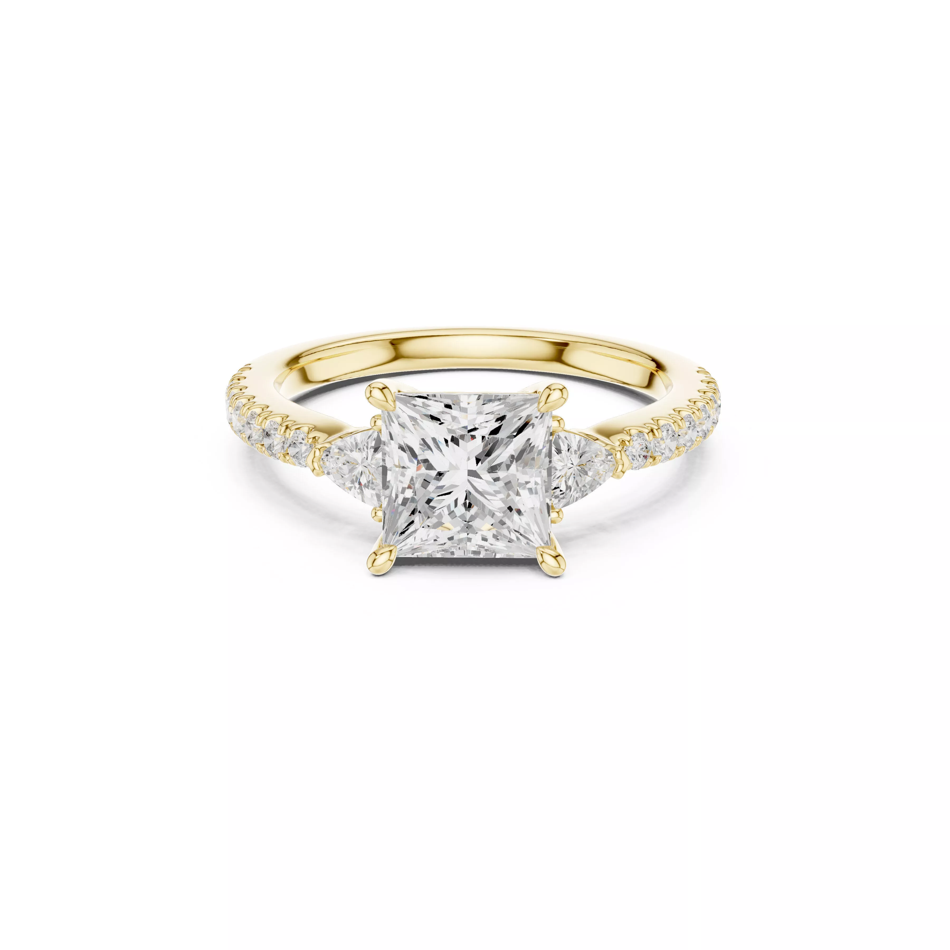 Princess Cut Three Stone Diamond Engagement Ring CAD 3D print model