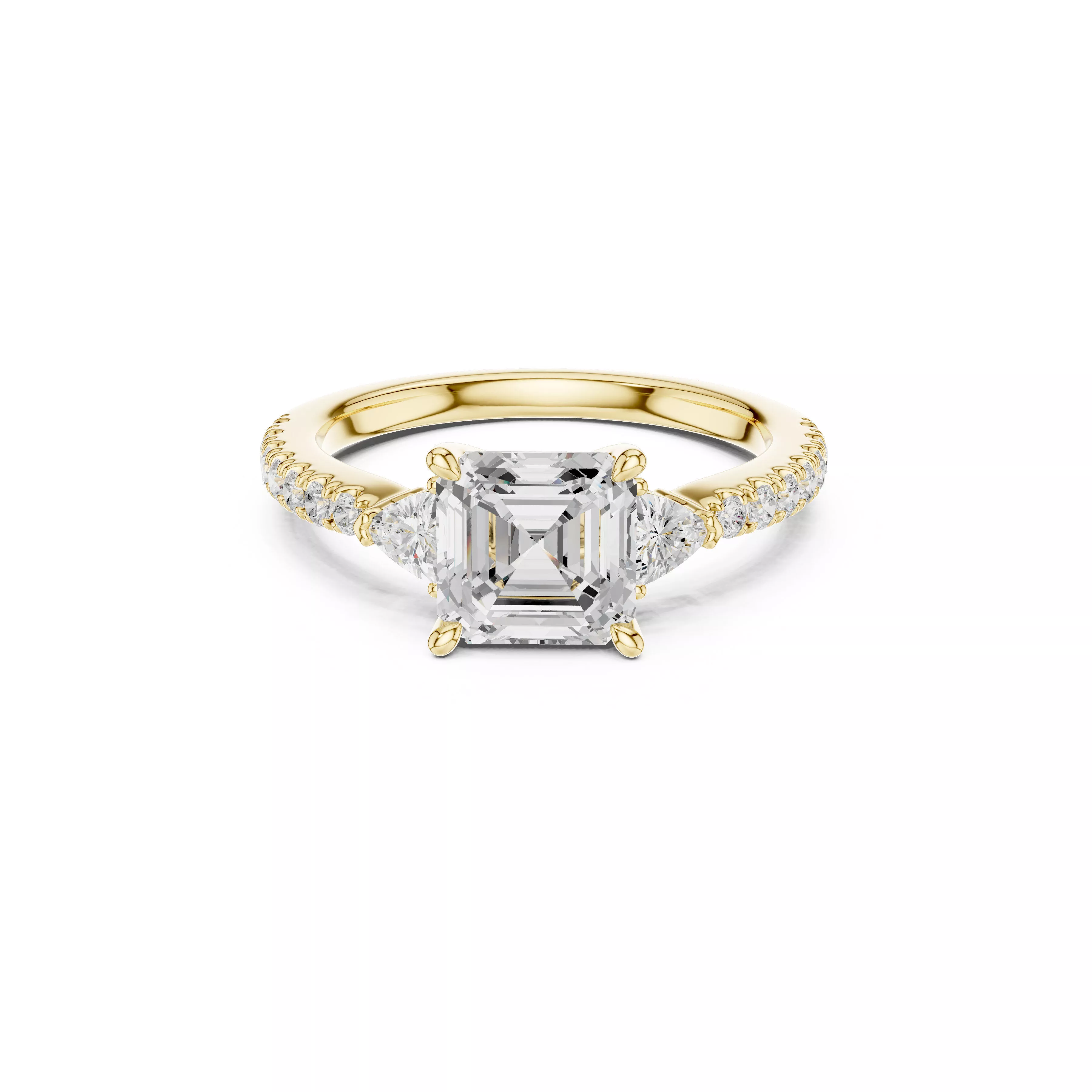 Asscher Cut Three Stone Diamond Engagement Ring CAD 3D print model