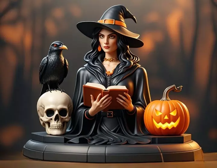 4321 Witch with Skull and Pumpkin Color 3D Model STL 3D print model