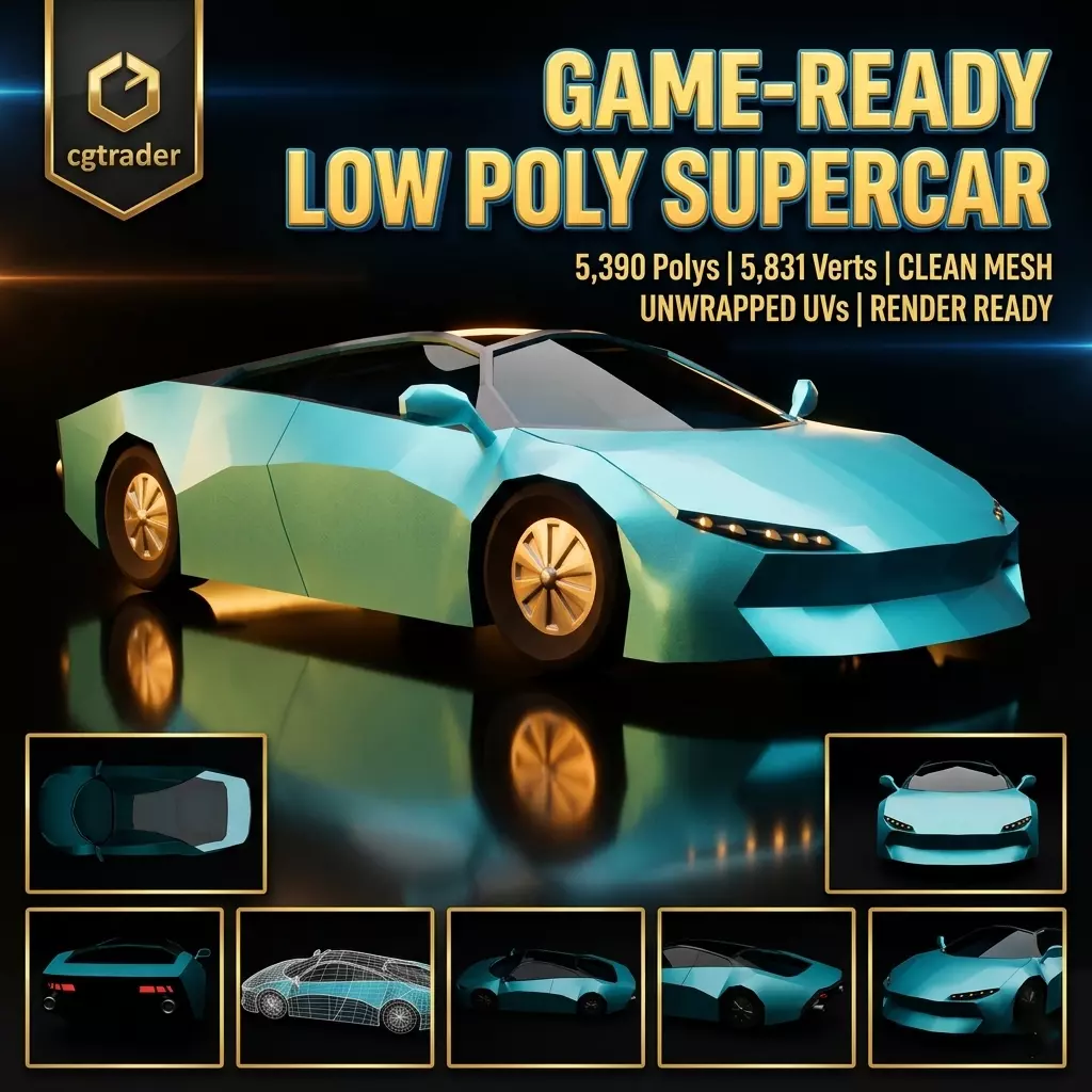 Low Poly Super car Game Ready Vehicle OBJ FBX STL Low-poly 3D model