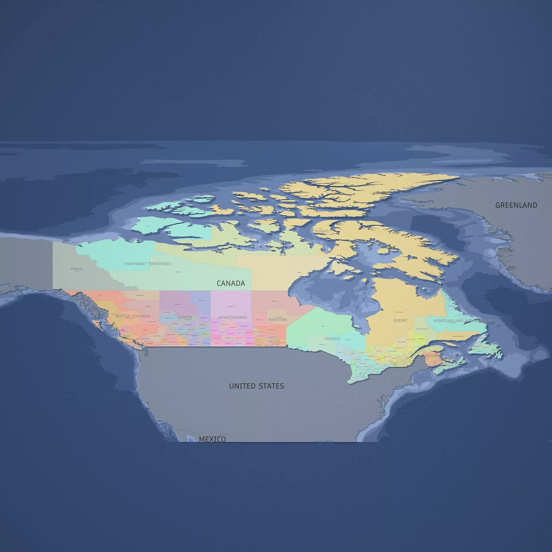 Canada 3D Map-Lat Long Coords-Counties-Standard 3D model