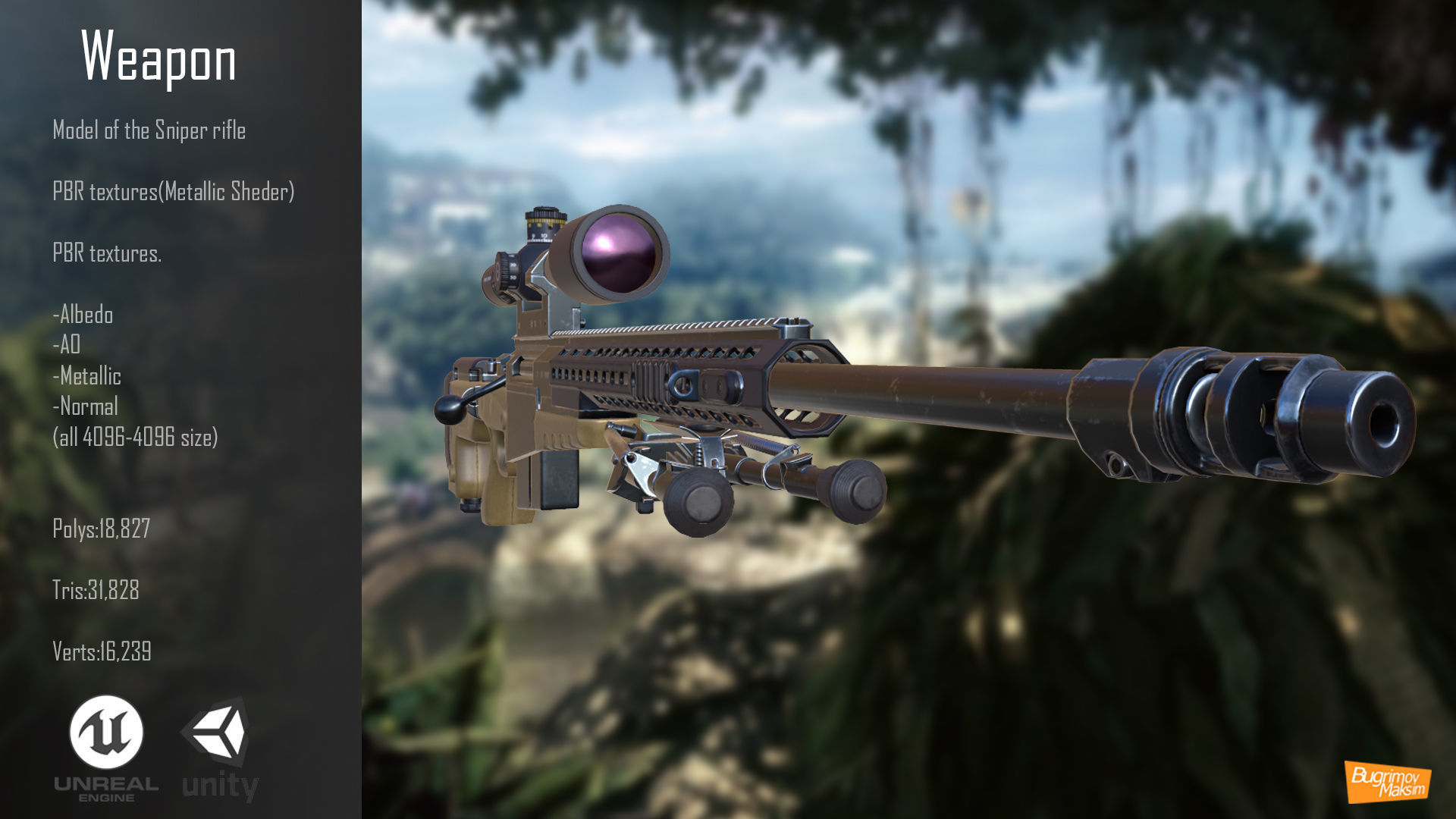 Sniper rifle PBR Low-poly 3D model_3