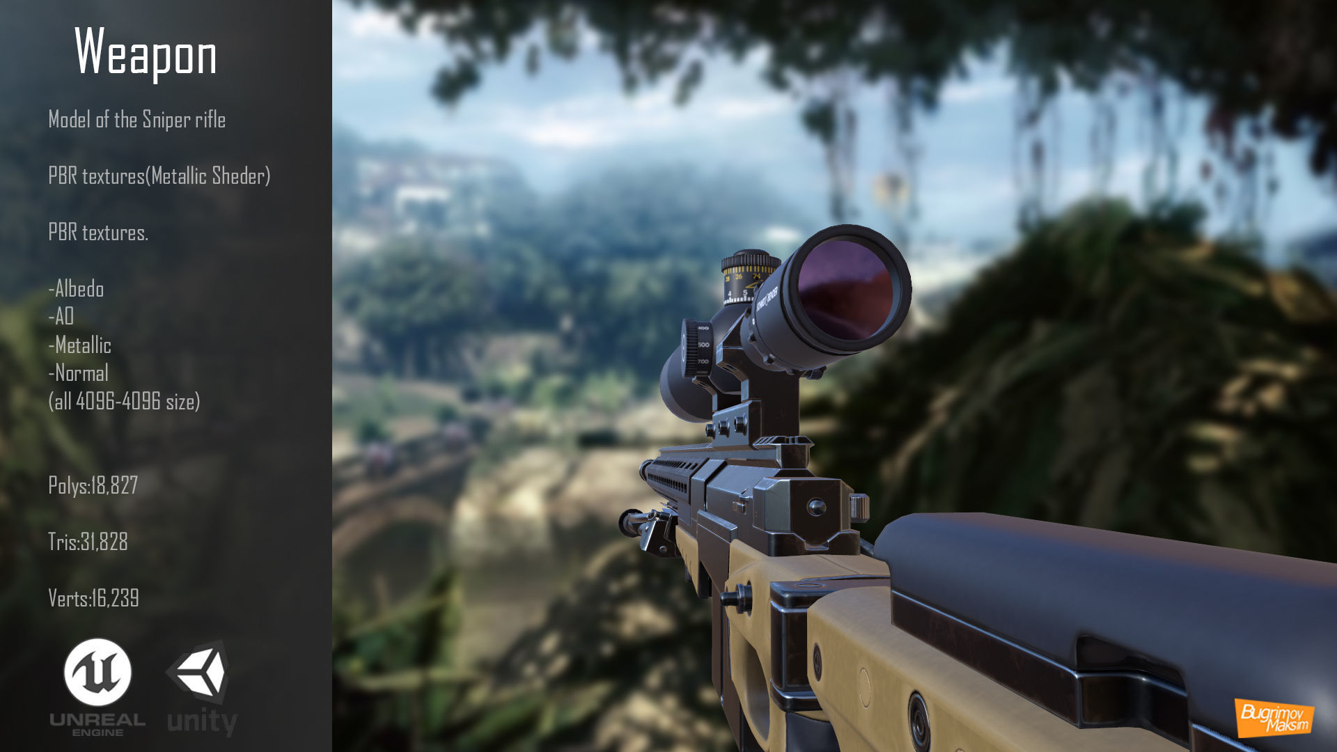 Sniper rifle PBR Low-poly 3D model_5