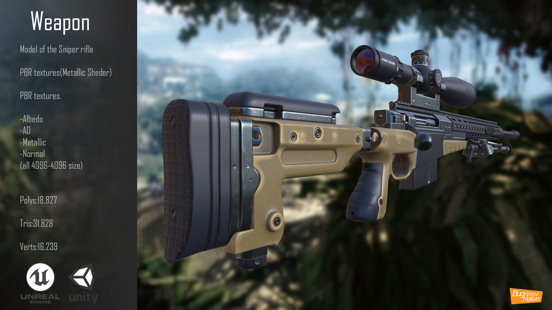 Sniper rifle PBR Low-poly 3D model_4