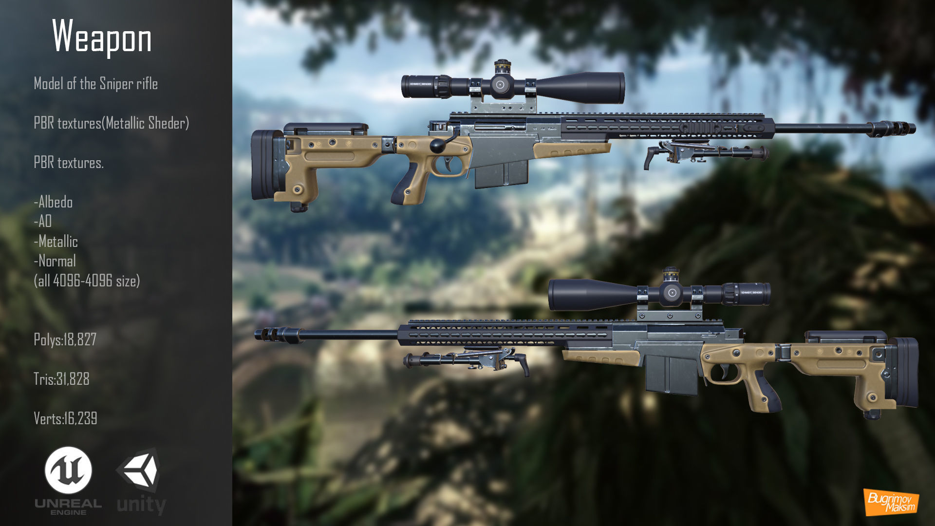 Sniper rifle PBR Low-poly 3D model_2