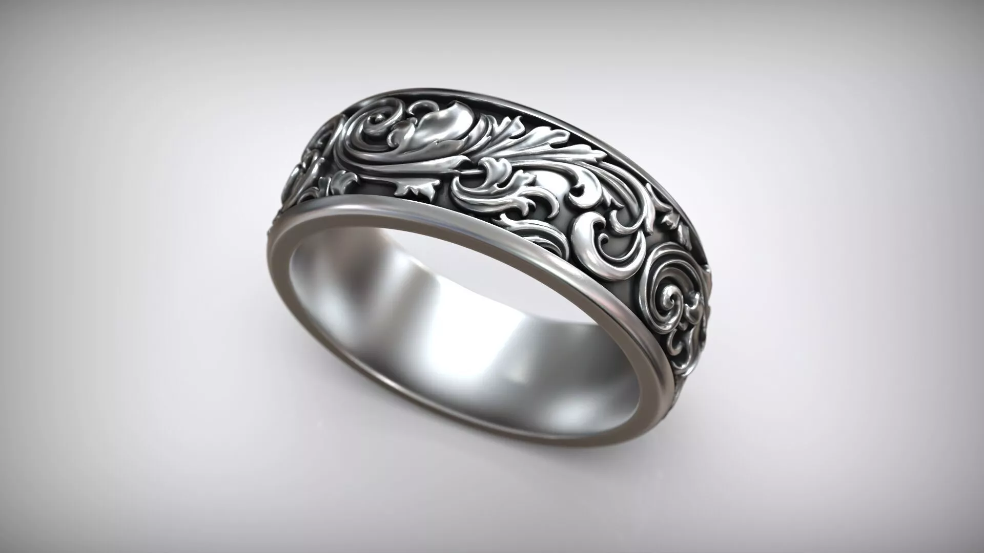 Baroque Acanthus Scroll Ornamental Floral Wedding Band 3D print model