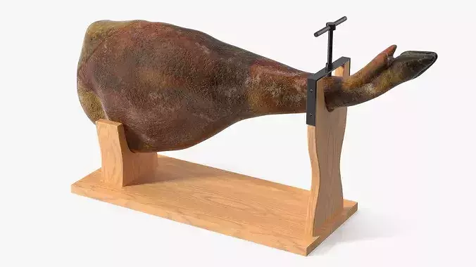 Ham Leg on Wooden Carving Stand 3D model 6