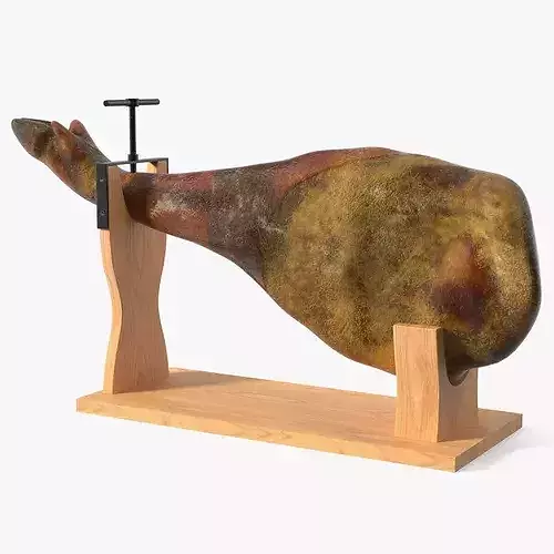 Ham Leg on Wooden Carving Stand 3D model 7