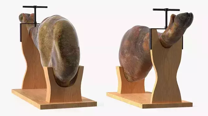 Ham Leg on Wooden Carving Stand 3D model 5