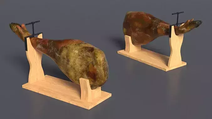 Ham Leg on Wooden Carving Stand 3D model 4