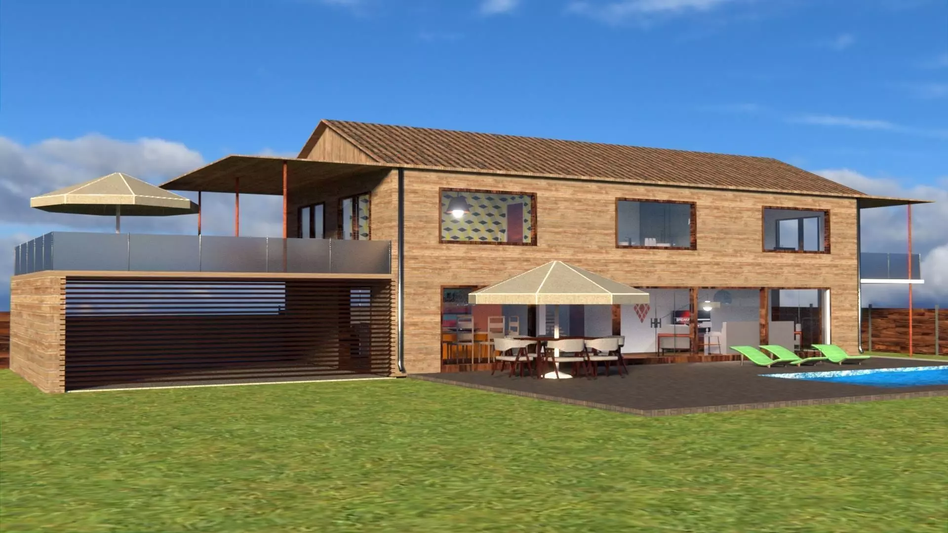 Modern Wood House 3D model
