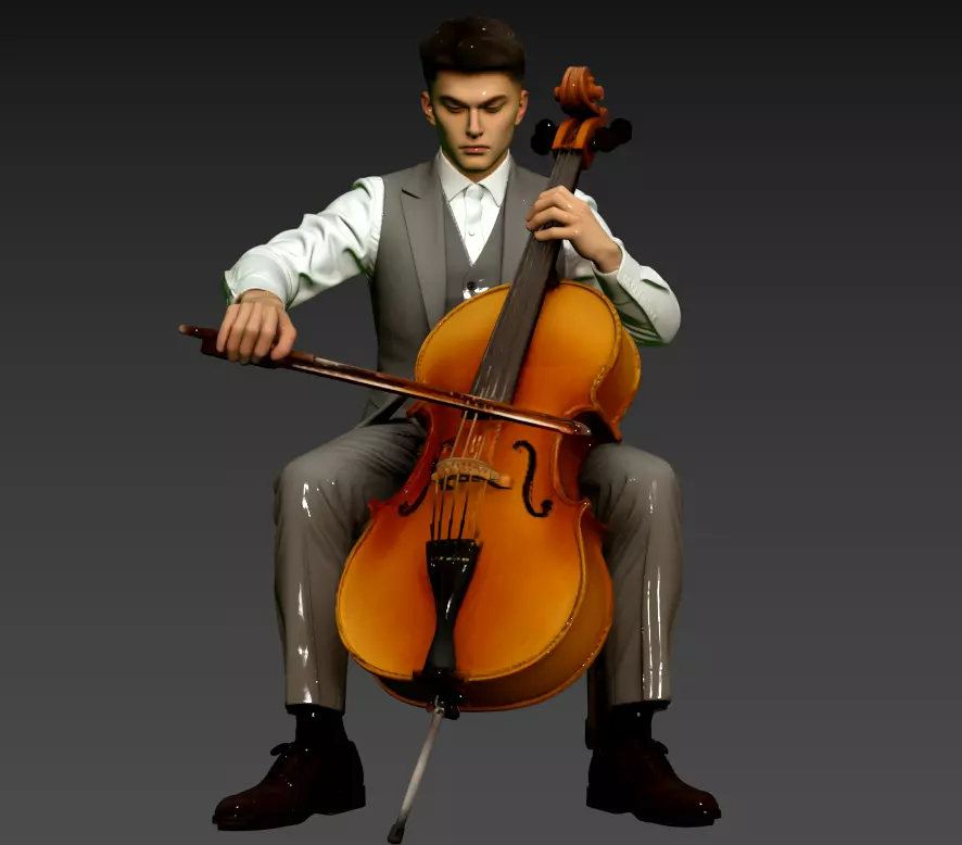 B184- Oriental Scene - Cellist in the Opera House 3D model