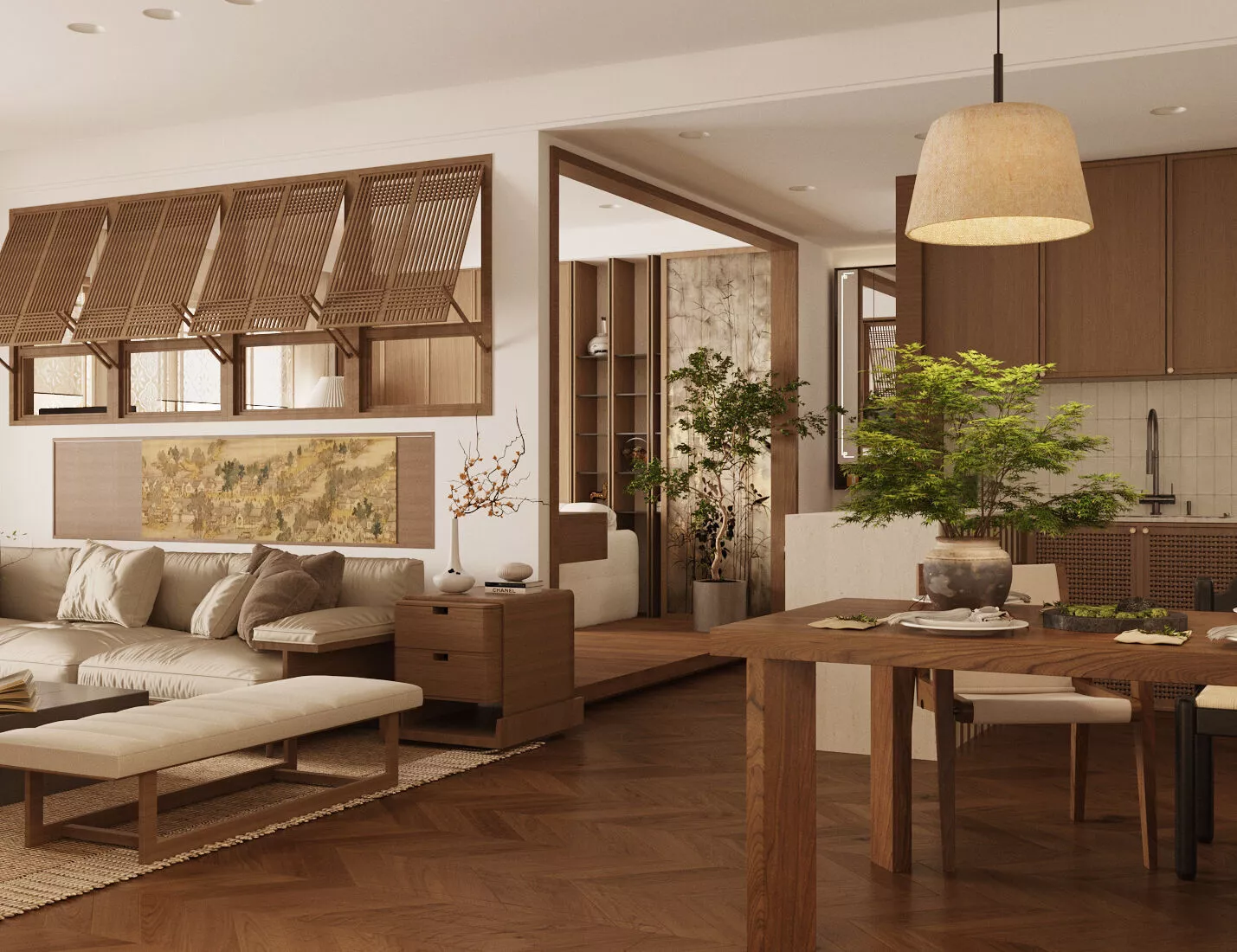 Chinese style living and dining room 3D model
