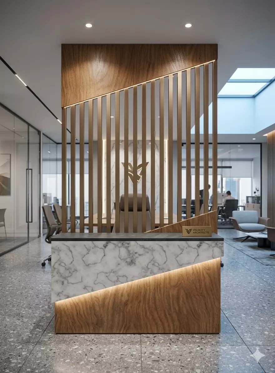 Modern Reception Desk with Decorative Back Panel SketchUp Model 3D model