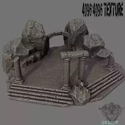 Temple stone structure with stairs and steps Low-poly 3D model