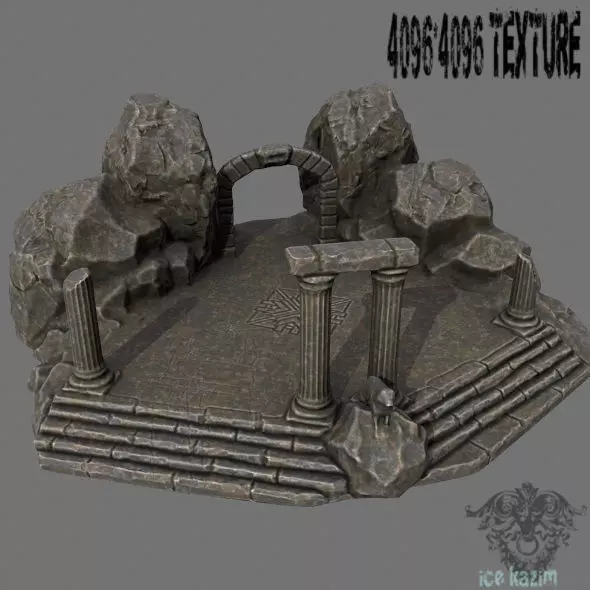 Temple stone structure with stairs and steps Low-poly 3D model