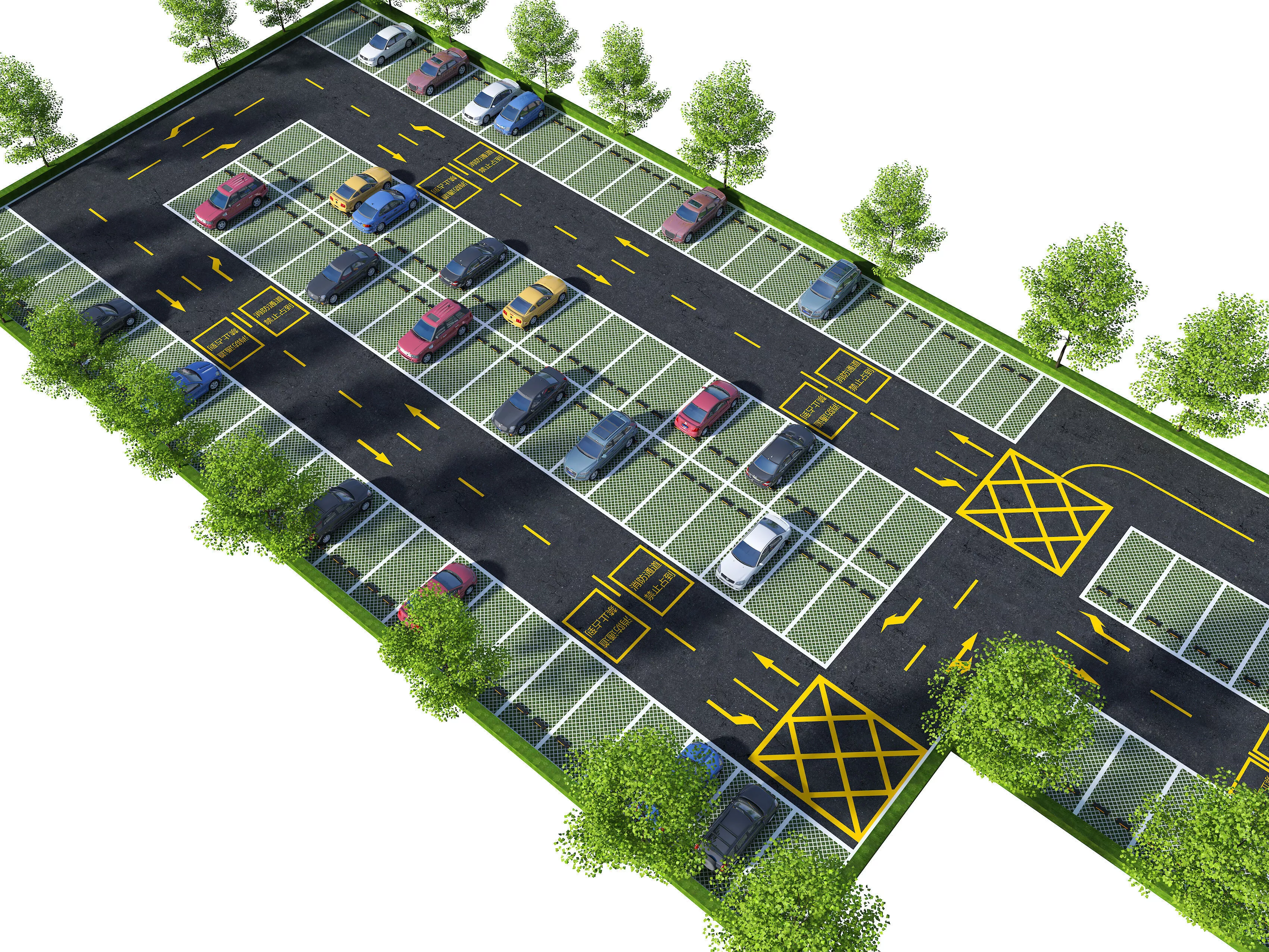 Integrated solar carport parking lot 3D model