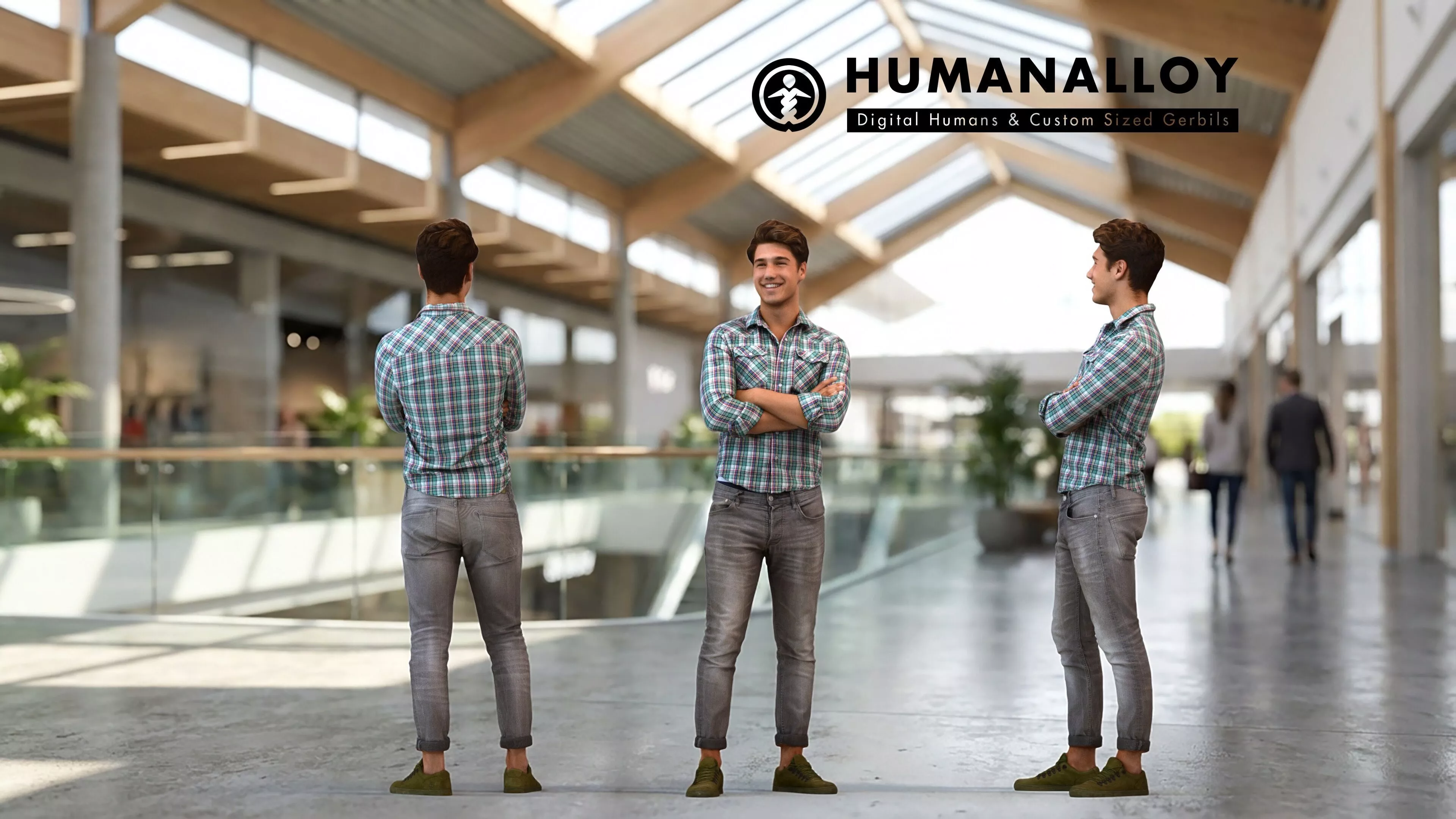 Adult Caucasian man relaxing in public space wearing autumn or 3D model