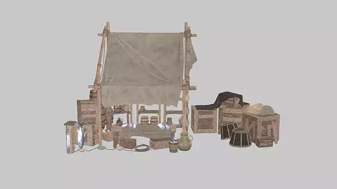 Medieval Market Fish Shop Low Poly 3D Model Low-poly 3D model 5
