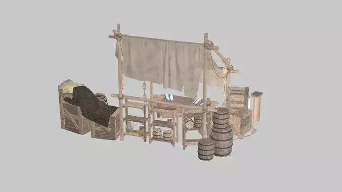 Medieval Market Fish Shop Low Poly 3D Model Low-poly 3D model 6