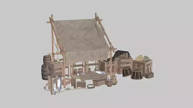 Medieval Market Fish Shop Low Poly 3D Model Low-poly 3D model 2