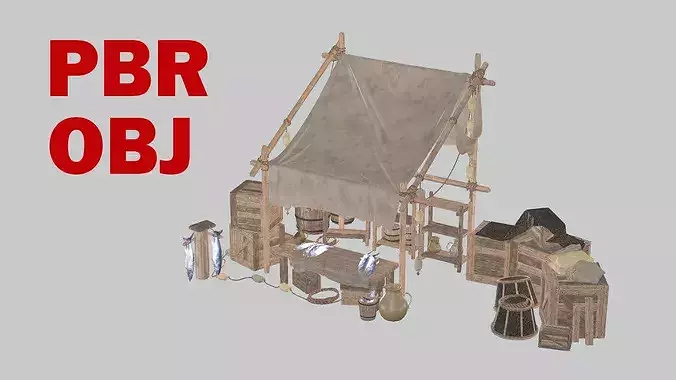 Medieval Market Fish Shop Low Poly 3D Model Low-poly 3D model