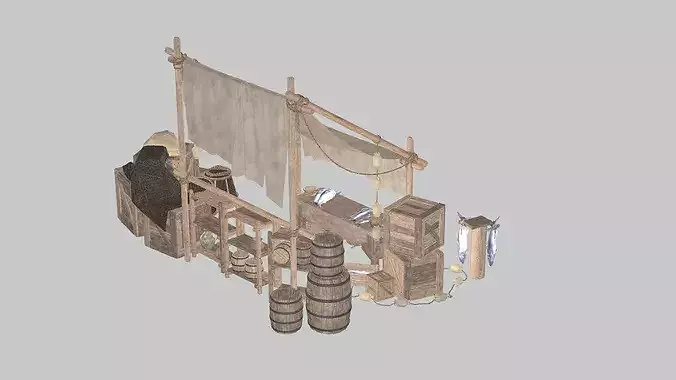 Medieval Market Fish Shop Low Poly 3D Model Low-poly 3D model 4